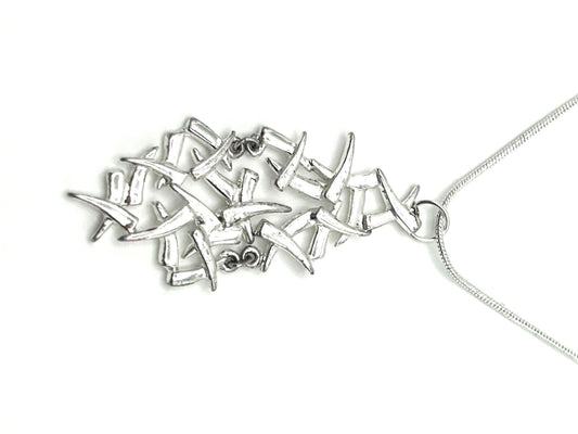 Silver Tone Articulated Brutalist Pendant Necklace on Snake Chain