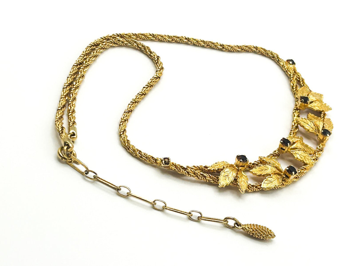 Pennino Gold Tone Leaf Statement Prong-set Faceted Garnet Stone Accent Necklace