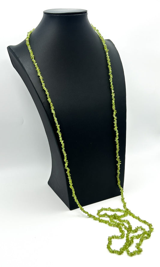 Long Layering Necklace Green Chip Beads Flapper Boho Continuous Strand