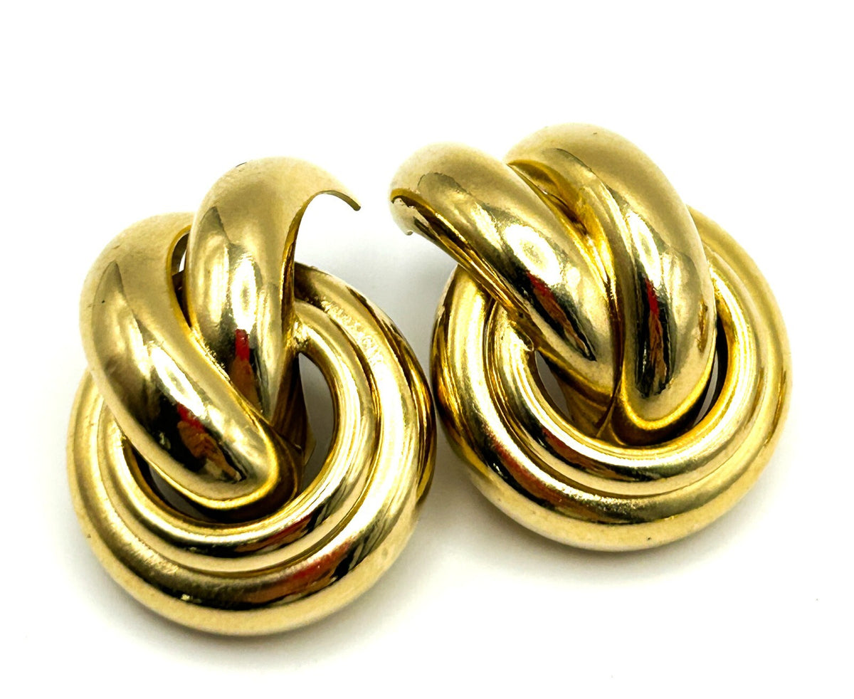 Gold Tone Statement Stud Earrings Set Knot Swirl Teardrop Trio