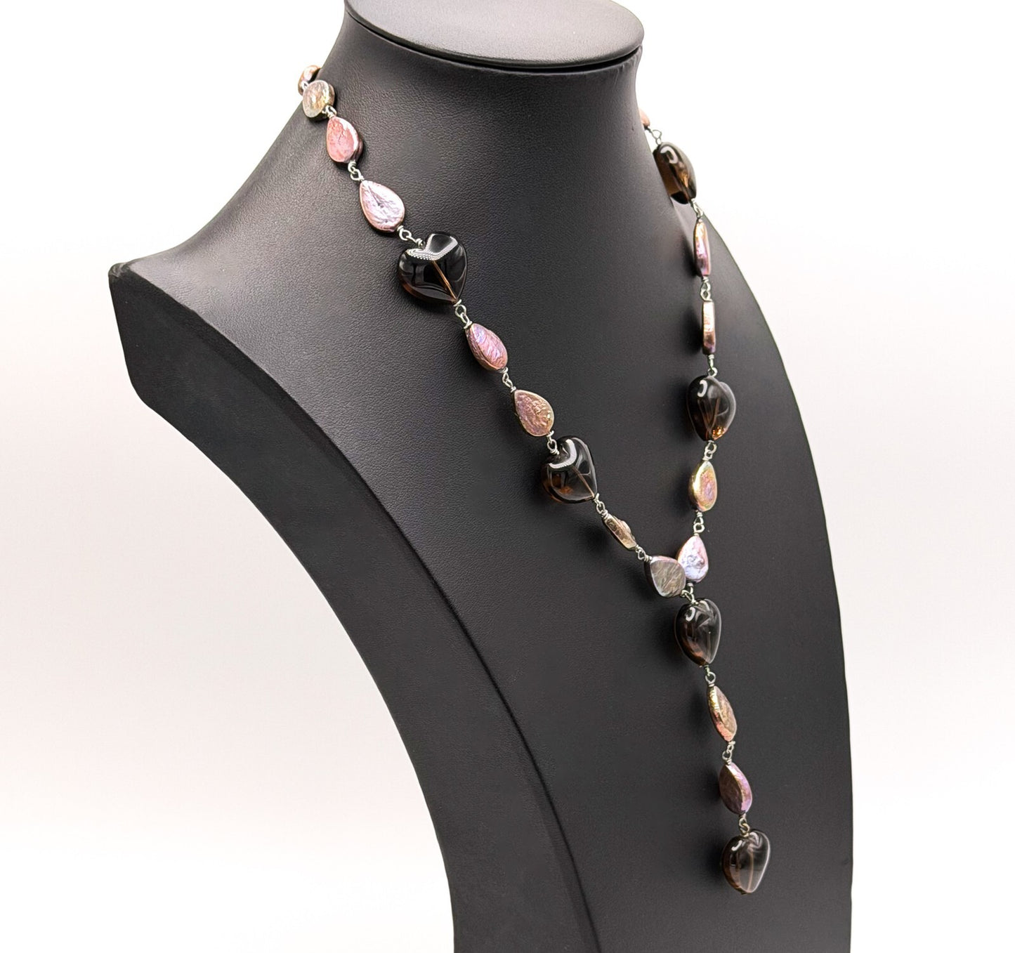 ETNIKA Iridescent Purple Keshi Pearl & Glass Heart Lariat Necklace