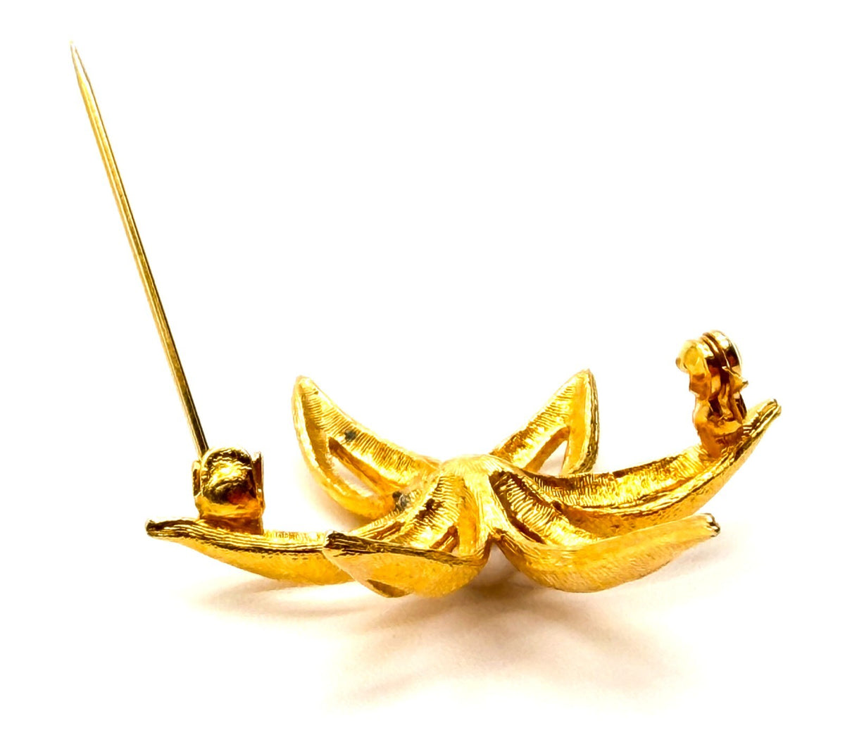 Vintage Sphinx Gold Tone Flower Brooch Faux Pearl Centre Textured Floral Pin