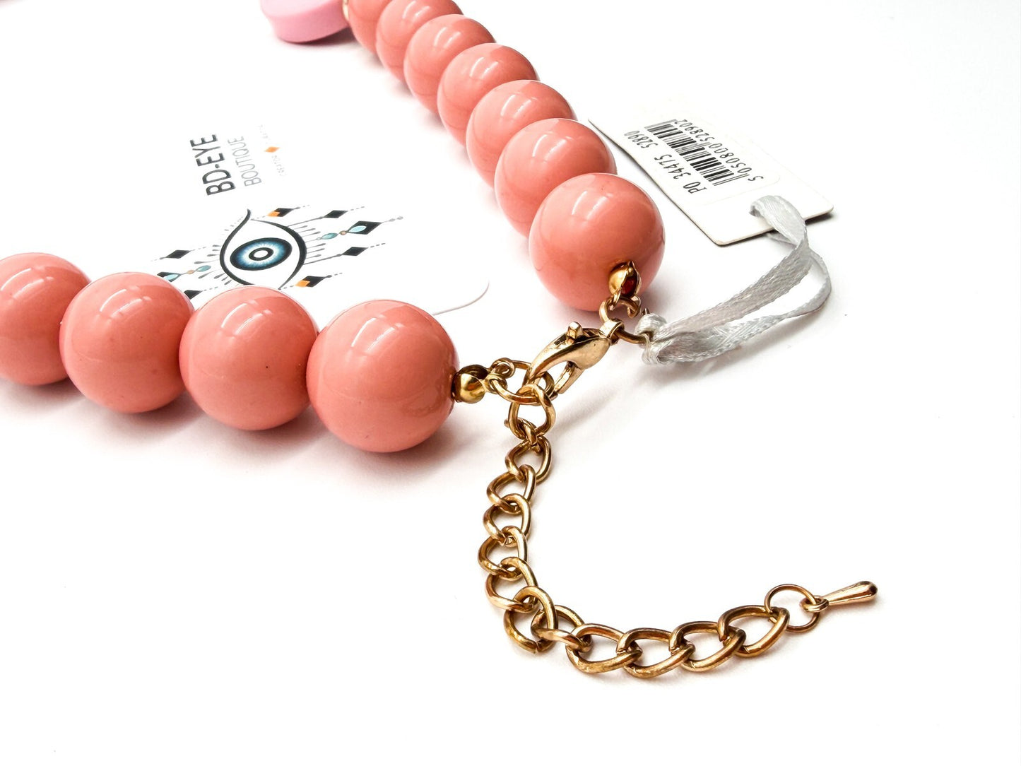 Retro Chunky Pink Acrylic Statement Necklace Disc Beads Gold Tone New w/Tag 23”