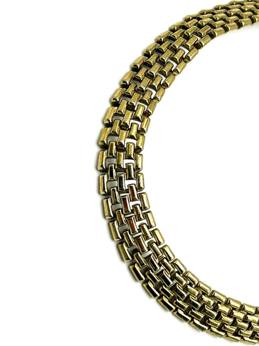 Chunky Vintage Gold Tone Basket Weave Chain Collar Necklace 17.5”