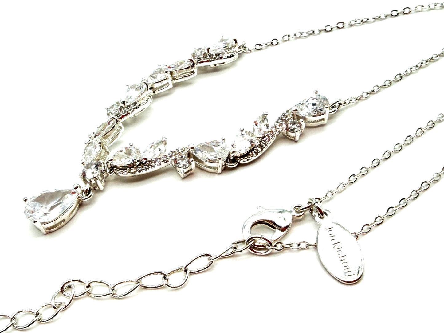 Jon Richard Silver Tone CZ Y Drop Necklace Clear Crystal Bridal Wedding Evening