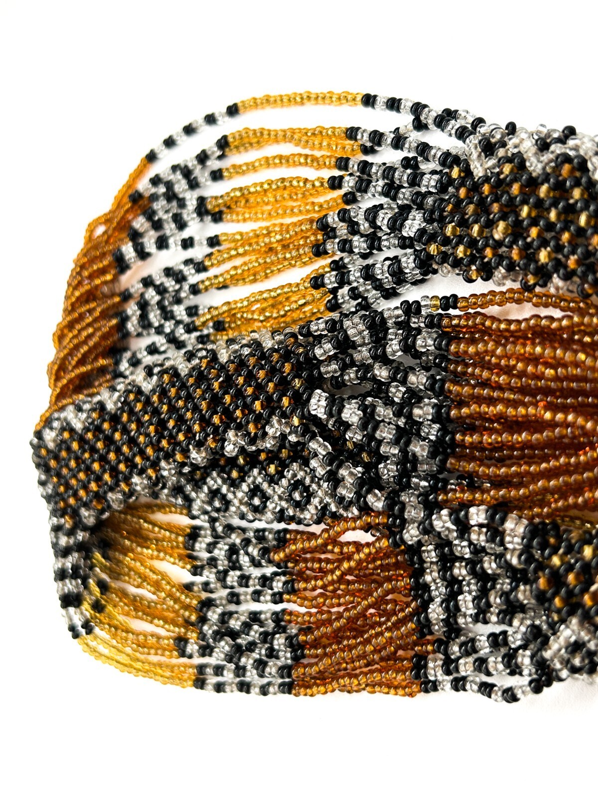 Vintage Hand Woven Seed Bead Necklace 16 Strand Geometric Artisan Jewellery