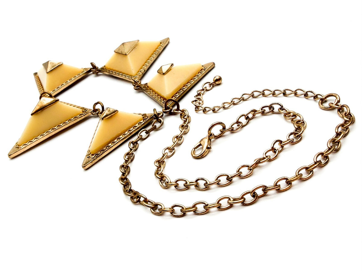 Geometric Pyramid Necklace Gold Cream Statement Modern Art Deco Style