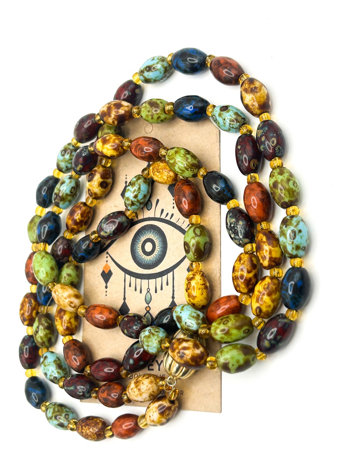 Scottish Agate Style Beaded Necklace Double Strand Mottled Glass Beads 19”