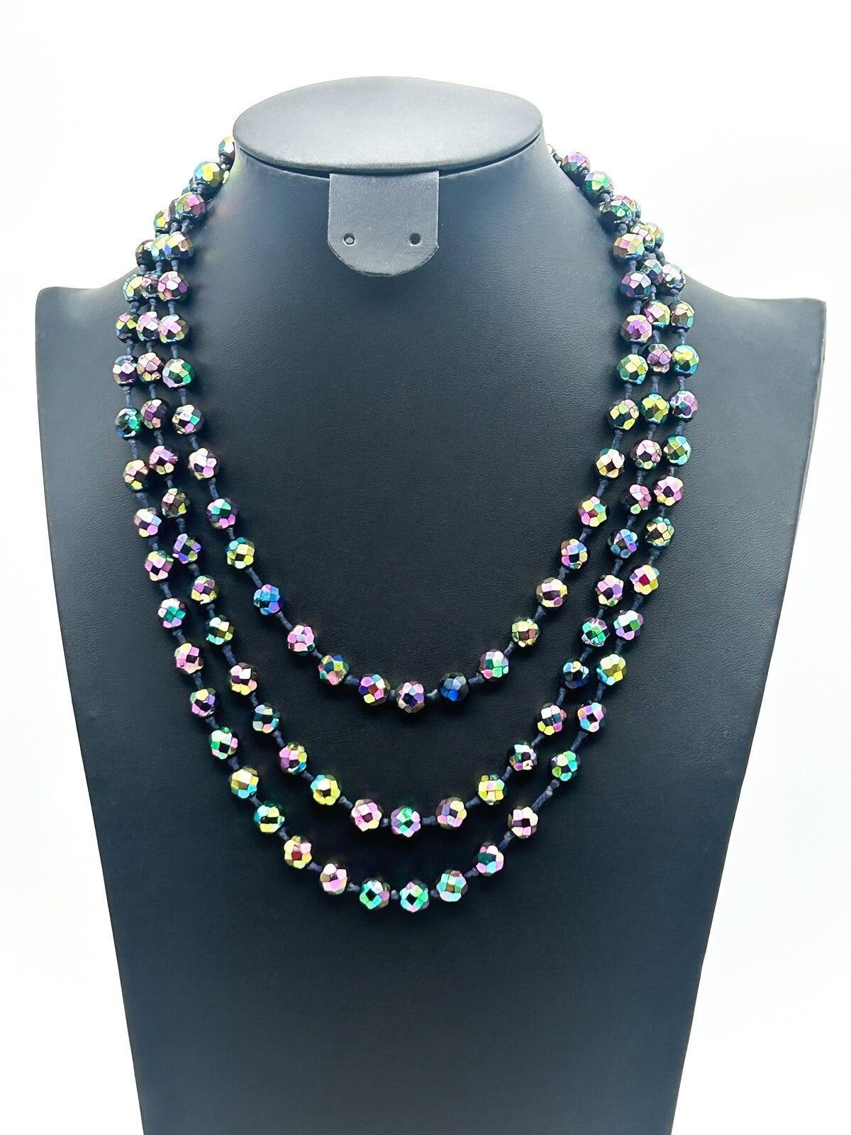 3-Layer Austrian Carnival Glass Faceted Iridescent Aurora Borealis VTG Necklace