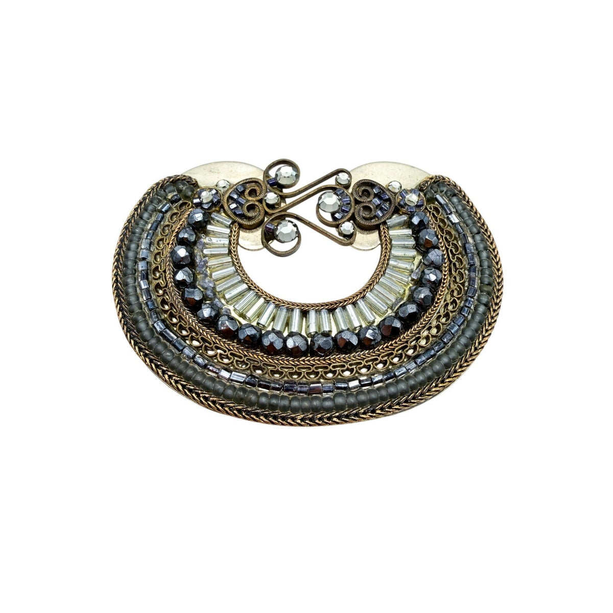 Signed Ayala Bar Brooch Baguette Rhinestone Curved Sconce Filigree Brooch