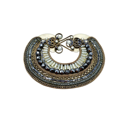Signed Ayala Bar Brooch Baguette Rhinestone Curved Sconce Filigree Brooch