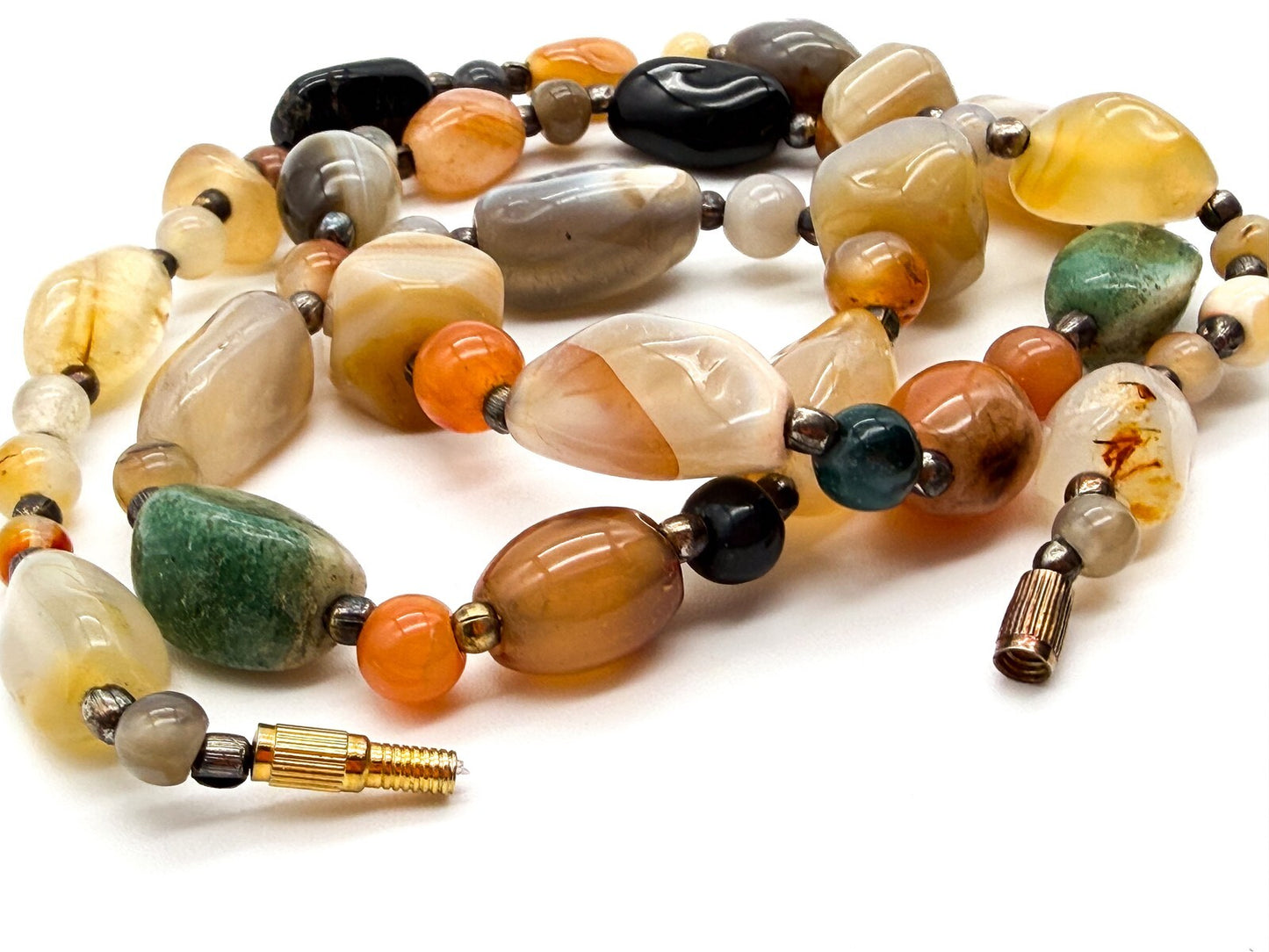 Mixed Gemstone Nugget Necklace Citrine Carnelian Agate Jade Onyx 26” - Boho