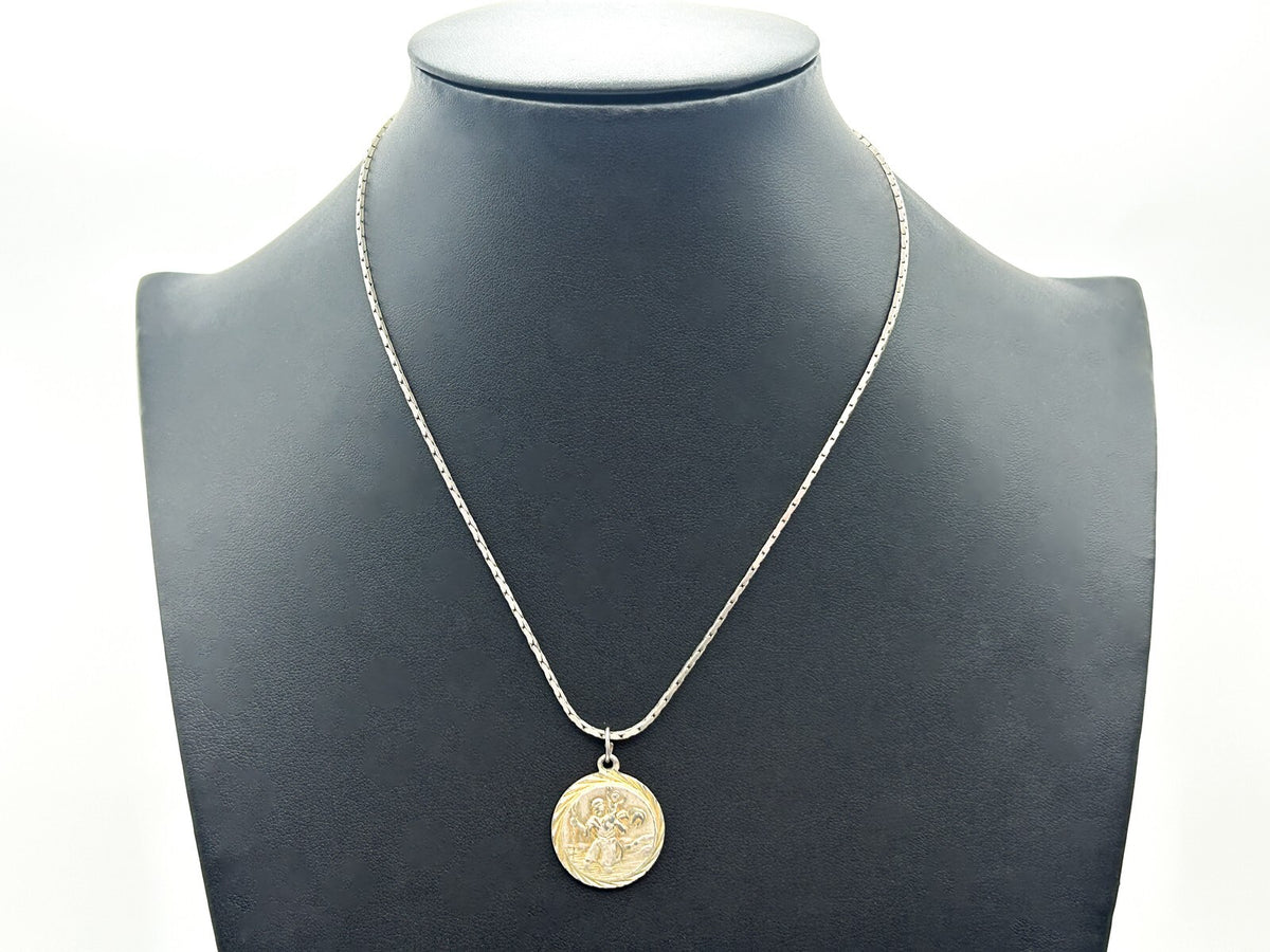 Vintage Saint Christopher Pendant Necklace on Silver Tone Chain