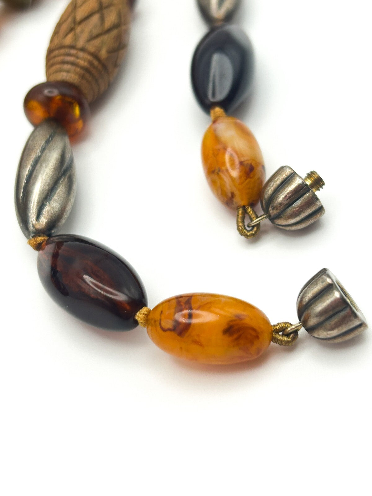 Vintage Graduated Wood & Faux Amber Beaded Statement Necklace