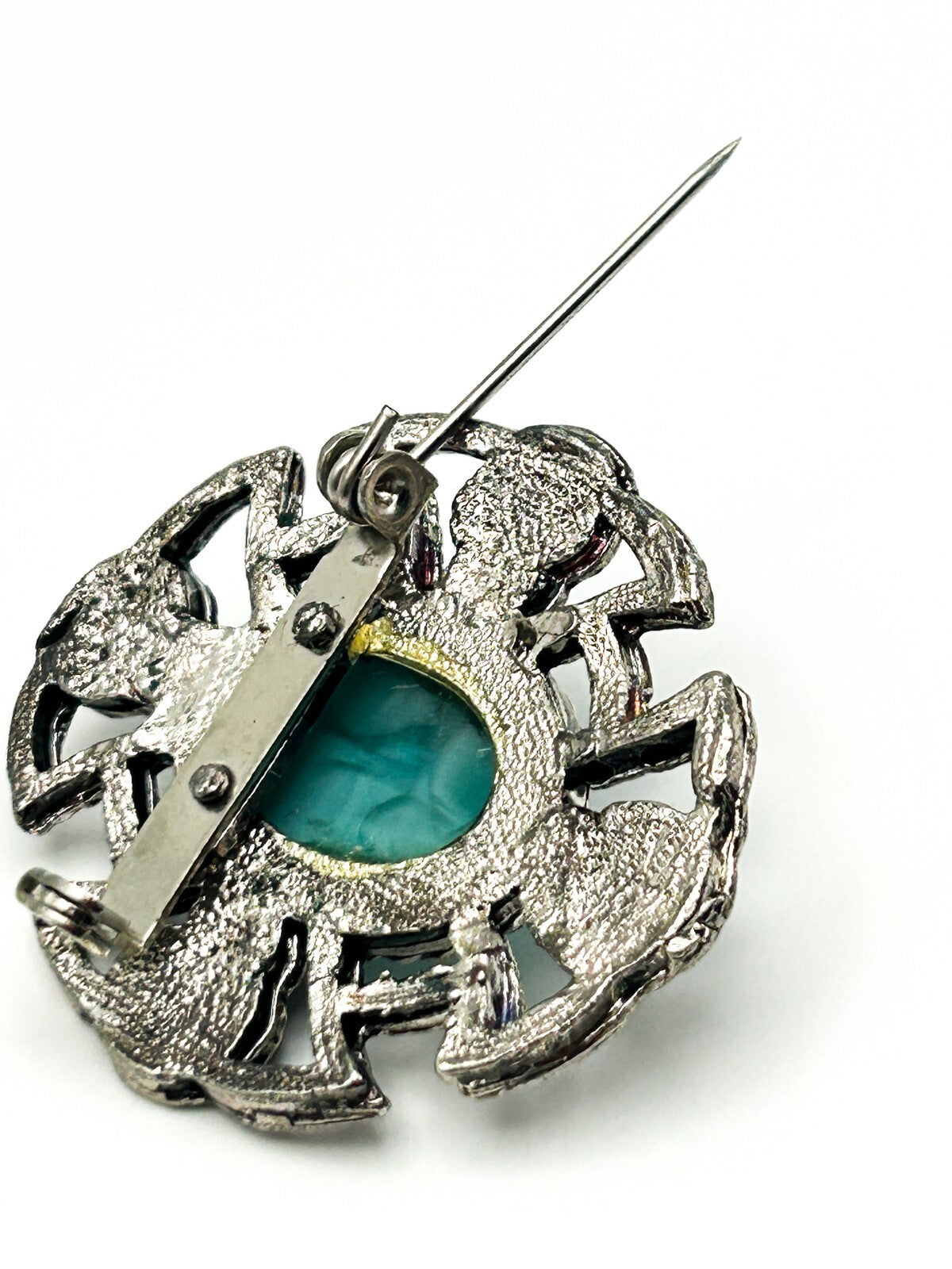 Celtic Knot Brooch Pewter Turquoise Style Cabochon Cross Pin