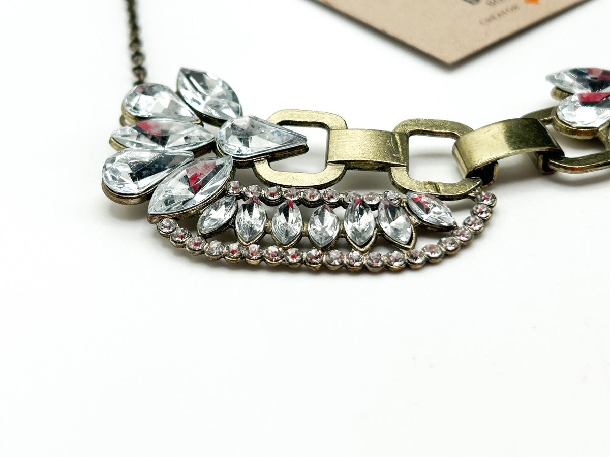 Gold-Tone Statement Necklace with Glass Rhinestones – 19in