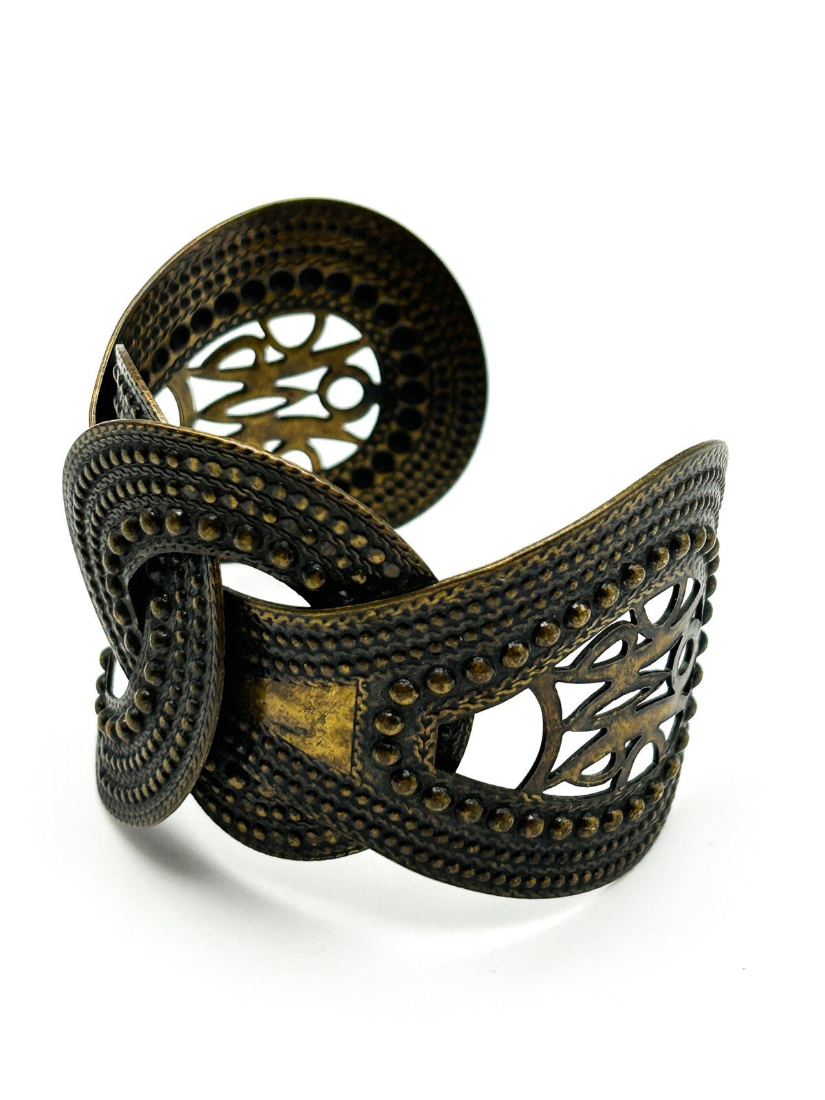 Boho Knot Cuff Bracelet Wide Gold Tone Openwork Statement