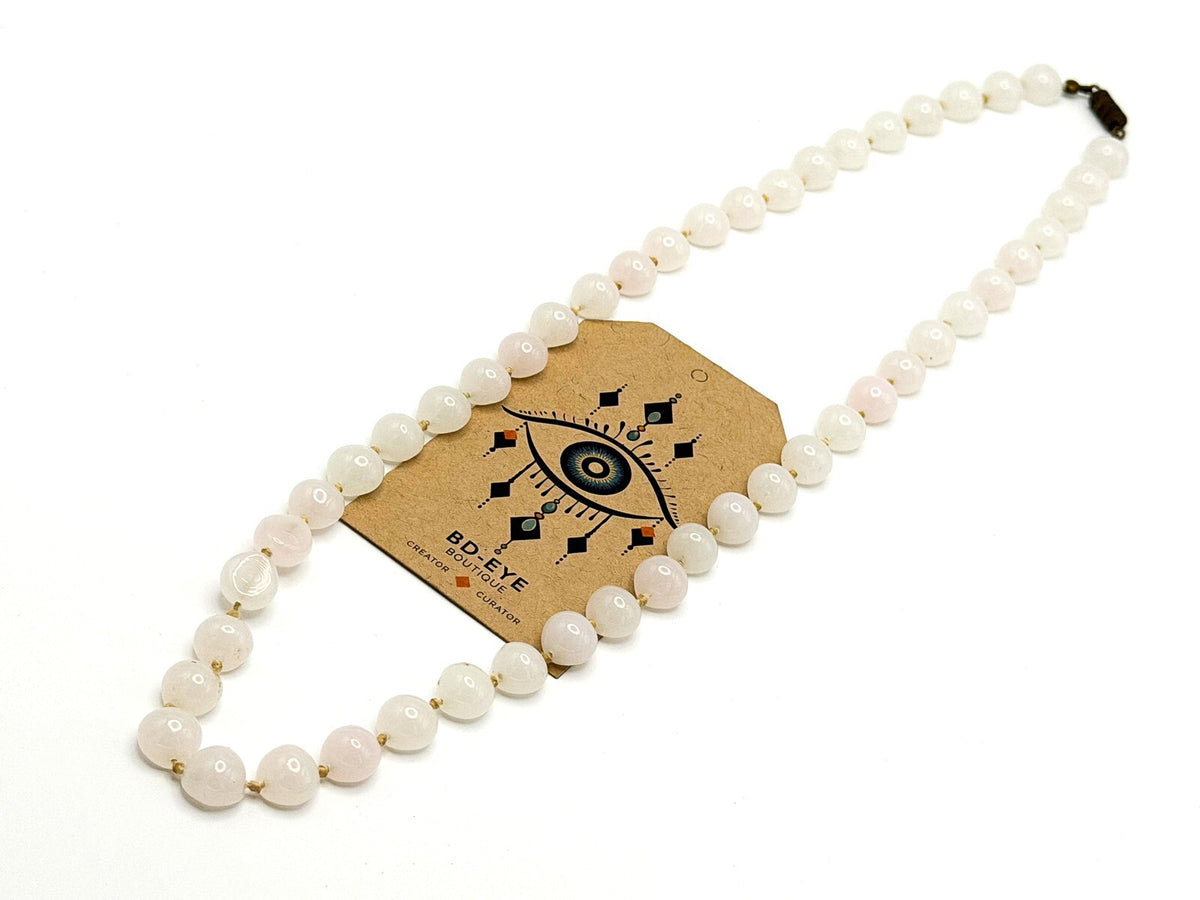 Pale Rose Quartz Domed Bead Necklace – Hand-Knotted, 25”