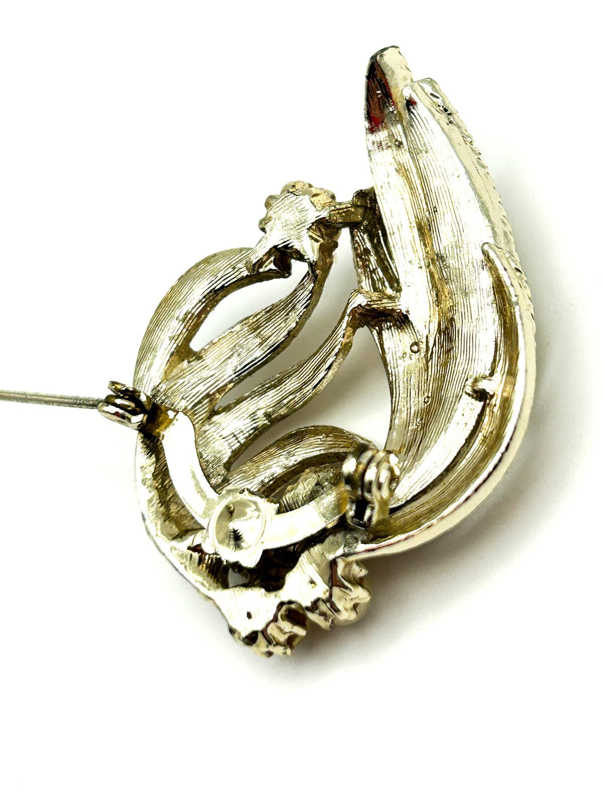 Vintage Gold Tone Faux Pearl Textured Art Nouveau Style Abstract Brooch