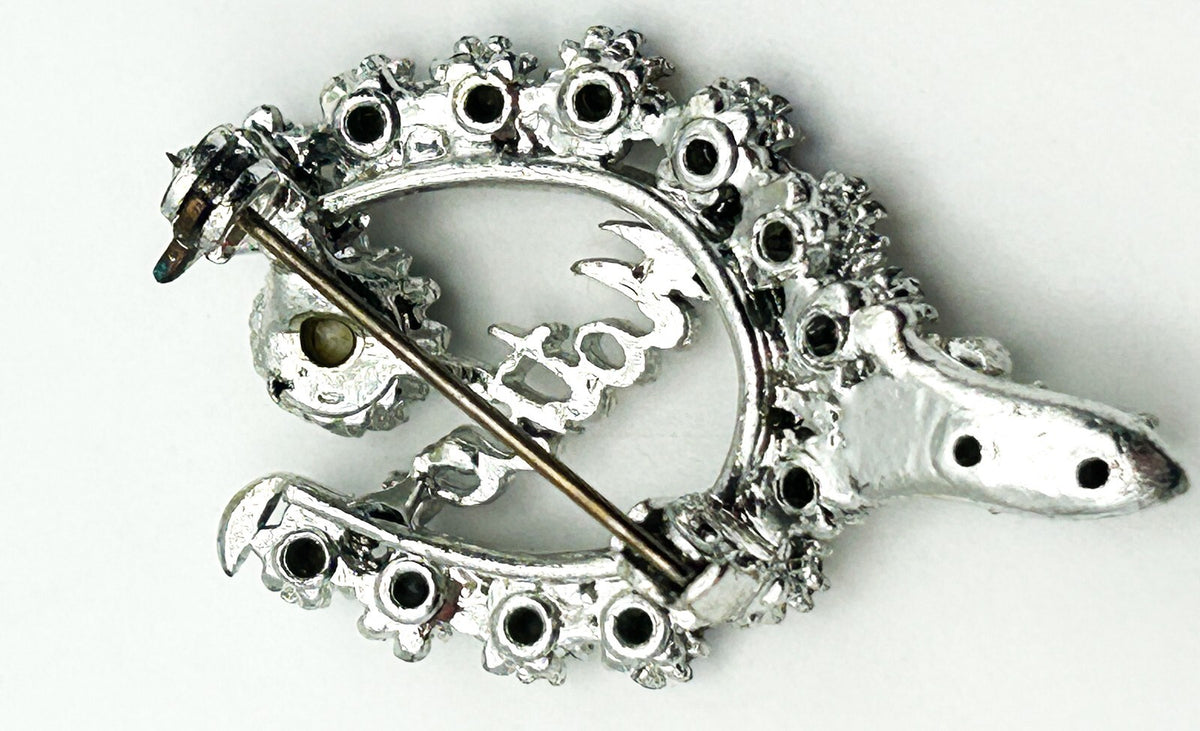 Mother Brooch Aurora Borealis Rhinestone Silver Tone Turquoise Pin