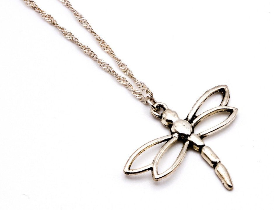 Silver Tone Dragonfly Pendant Necklace Chain Marked 925
