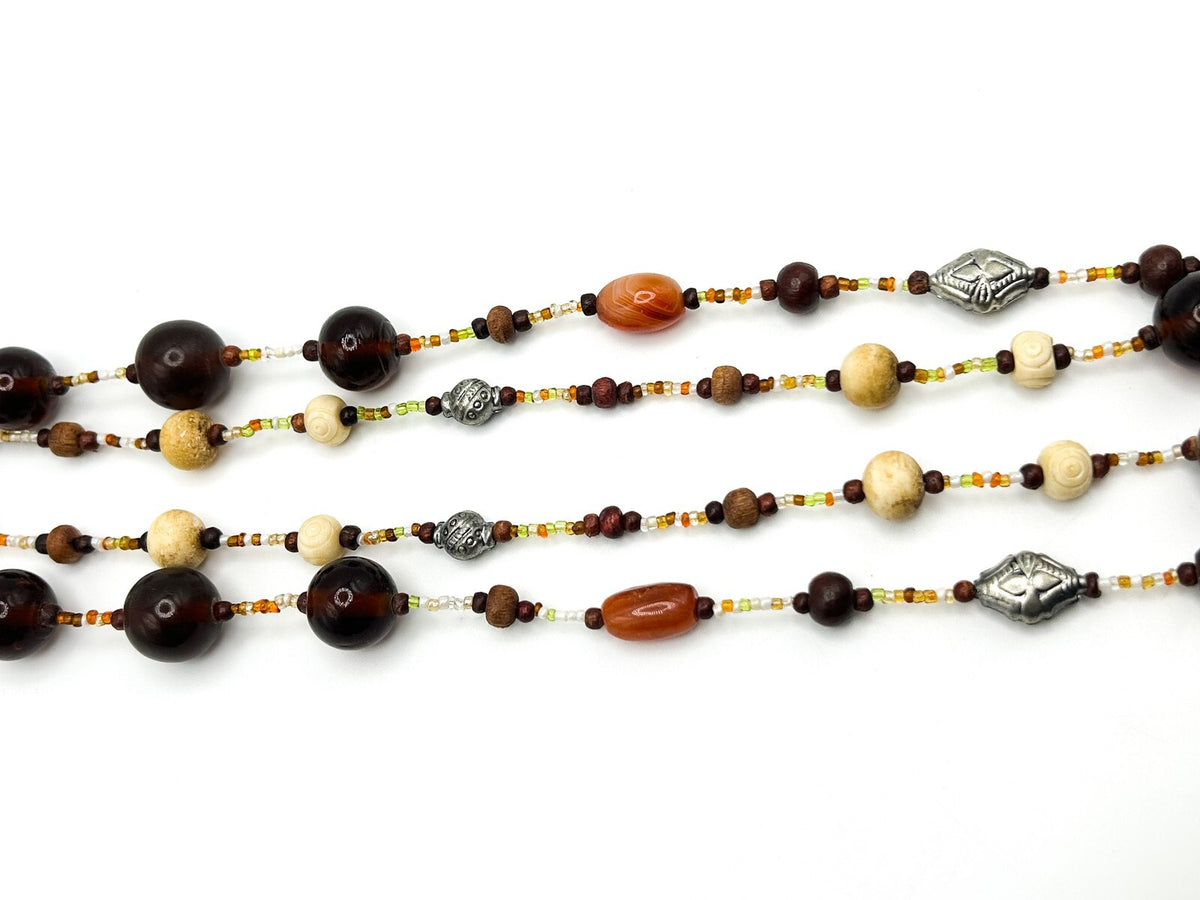 Boho Autumnal Tones Carved Organic Beads and Carnelian 2-layer Beaded Necklace