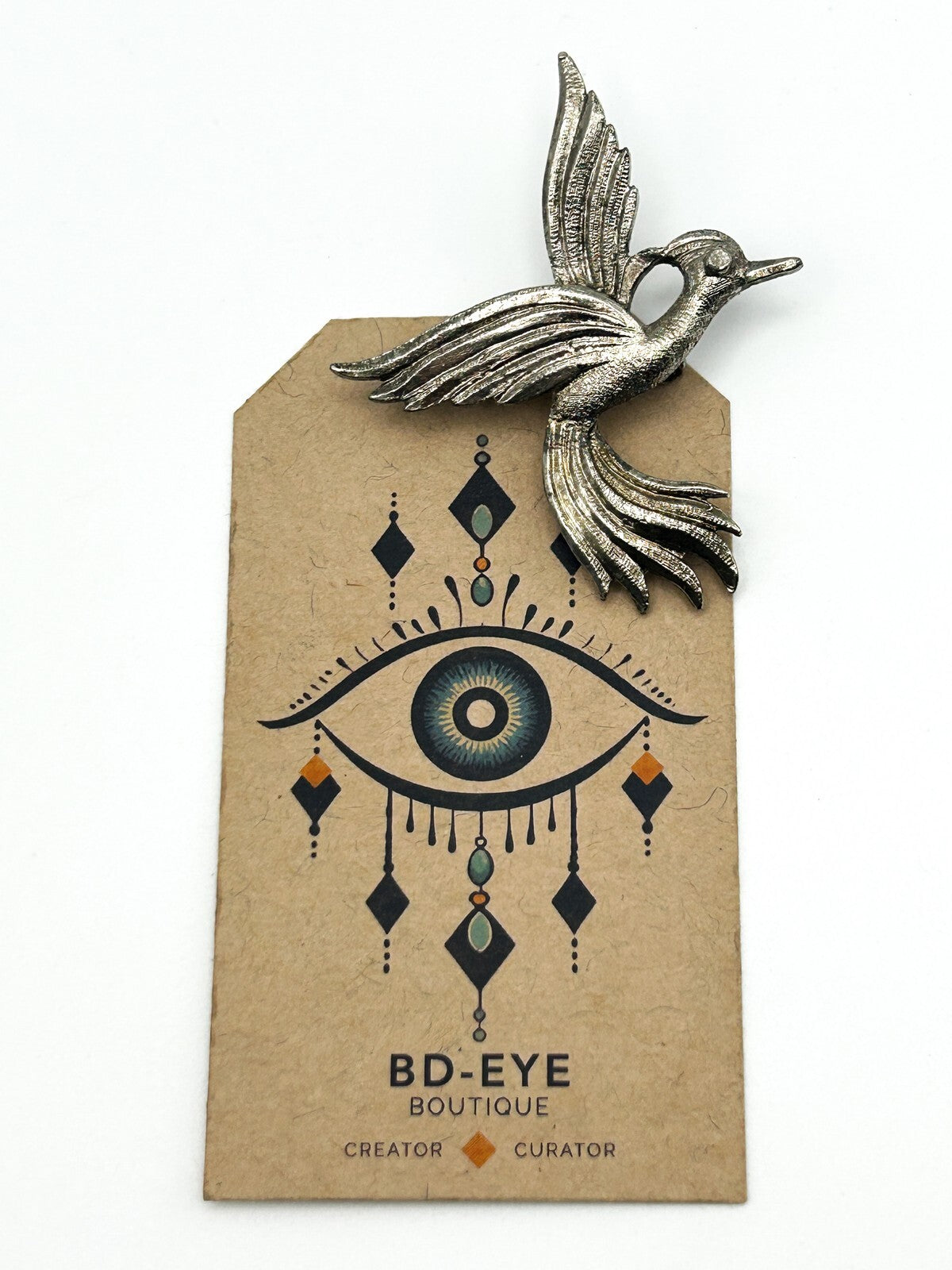 Bird Brooch Silver Tone Flying Bird Wings Pin Vintage MCM Bird Paradise