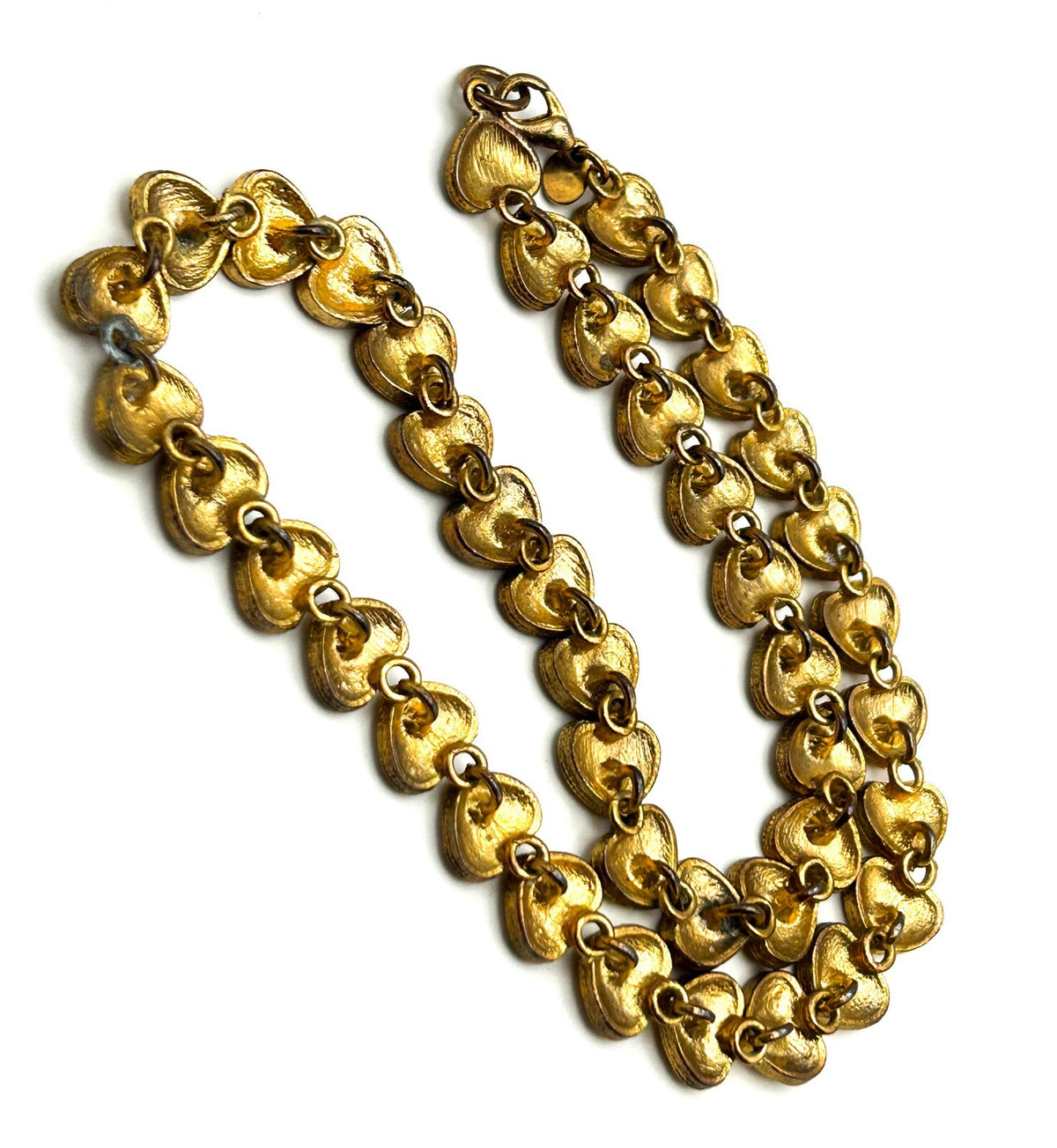 Vintage Yves Rocher Love Heart Necklace Gold Tone Articulated Link Statement 18”