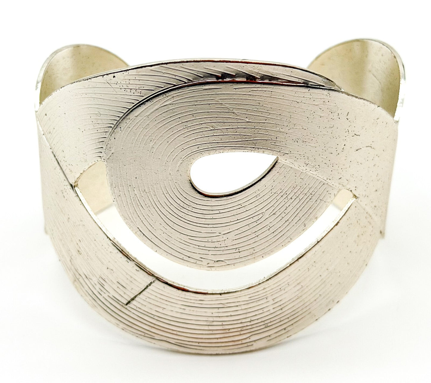 Chunky Silver Tone Abstract Adjustable Cuff Bracelet Statement Retro Minimalist