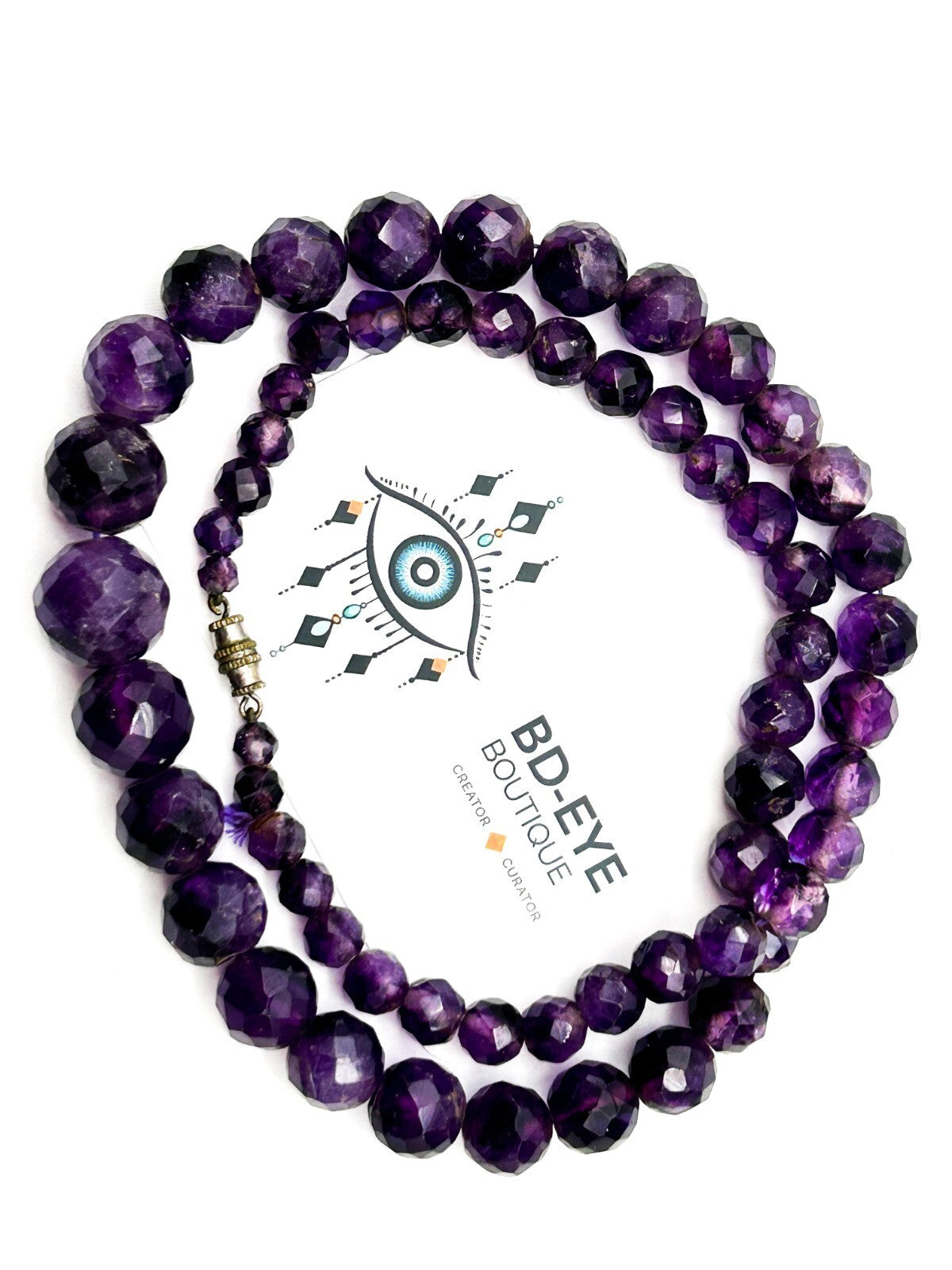 Vintage Graduated Faceted Amethyst Bead Necklace – Purple Gemstone Strand 23.5”