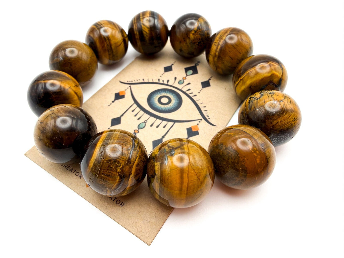 Tiger’s Eye Chunky Beaded Stretch Bracelet - Gold Gemstone Boho