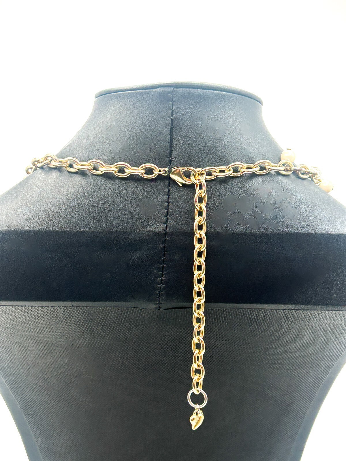 Carolee Gold Tone Faux Pearl Cluster Necklace Long Chain AB Crystal 33” Signed