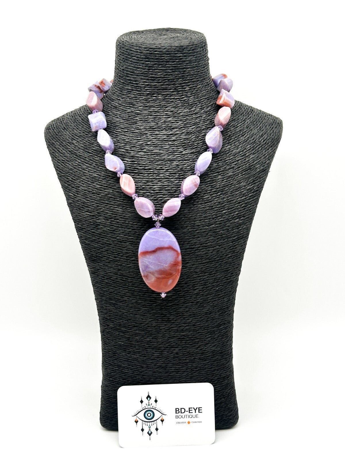 Banded Agate Pendant Necklace Violet Purple 925 Sterling Silver Toggle 18” Boho