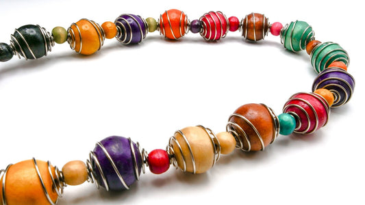 Rainbow Wire Wrapped Wood Necklace | Boho, Festival, 90s, Statement, VTG