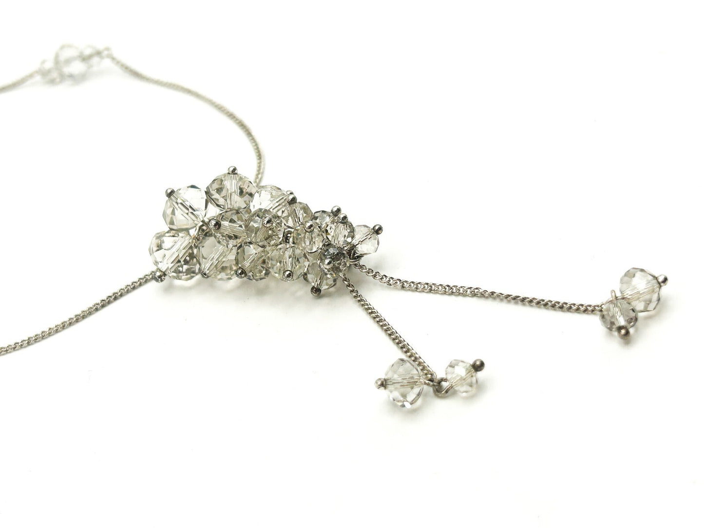 Avon Silver Tone Glass Cluster Drop Necklace with Tassel Detail