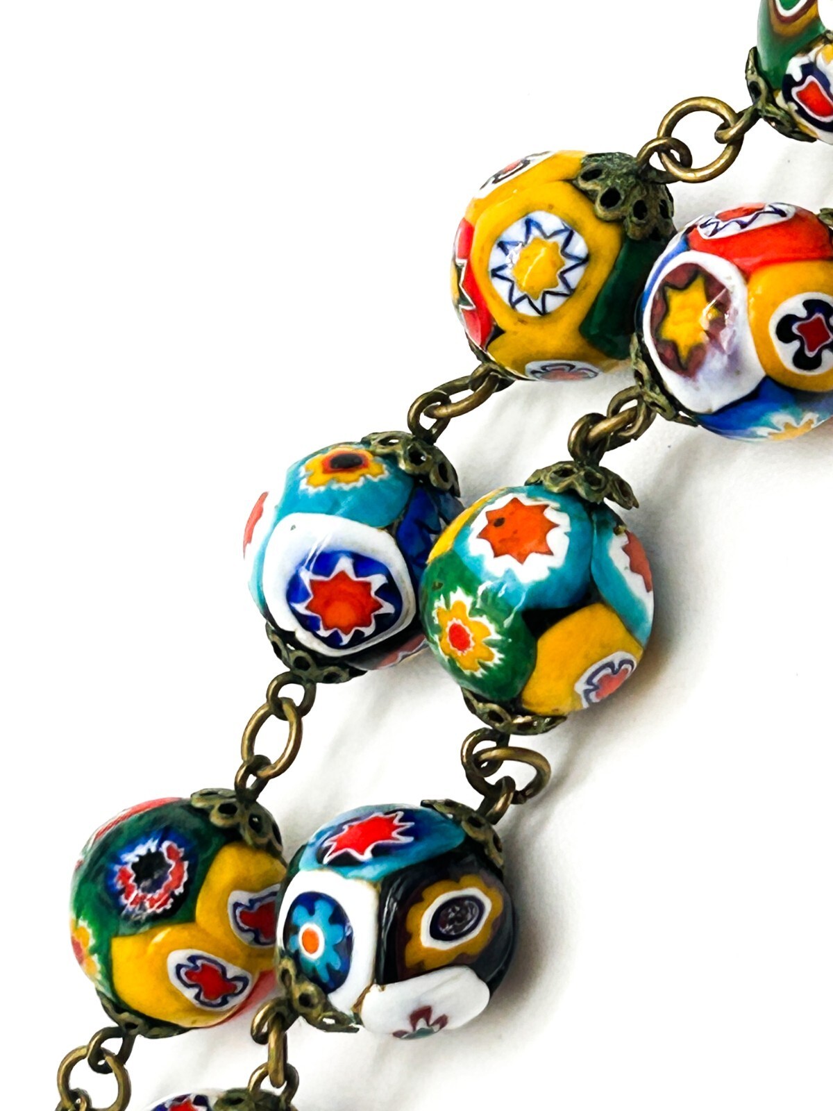 Vintage Murano Glass Millefiori Flower Multicoloured Necklace Floral Venetian
