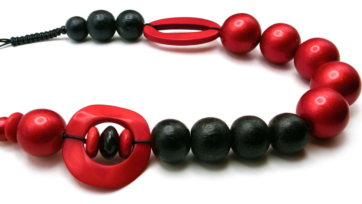 Red & Black Chunky Wood Bead Necklace