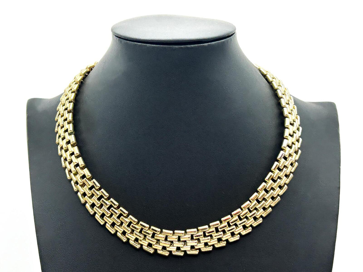 Chunky Vintage Gold Tone Basket Weave Chain Collar Necklace 17.5”