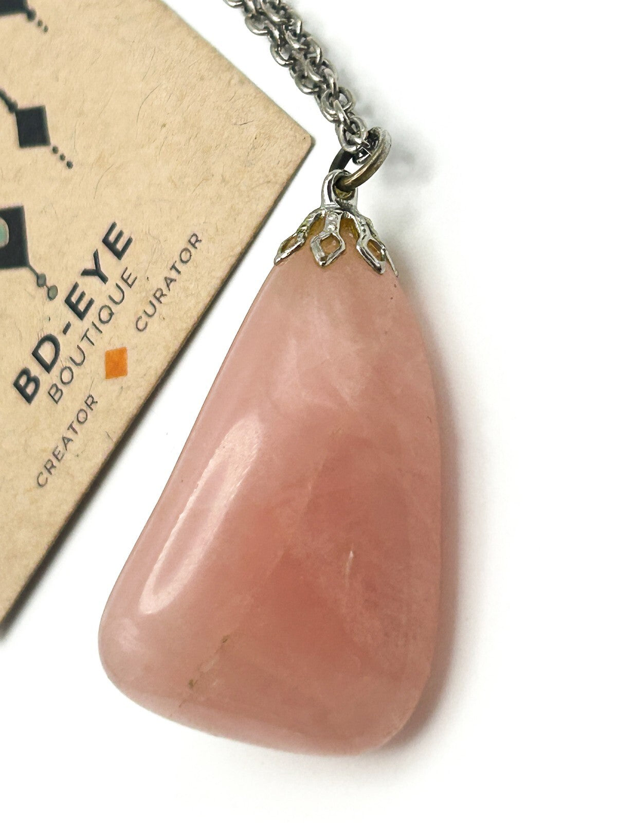 Vintage Rose Quartz Necklace Large Nugget Pendant Pink Crystal Chunky Stone
