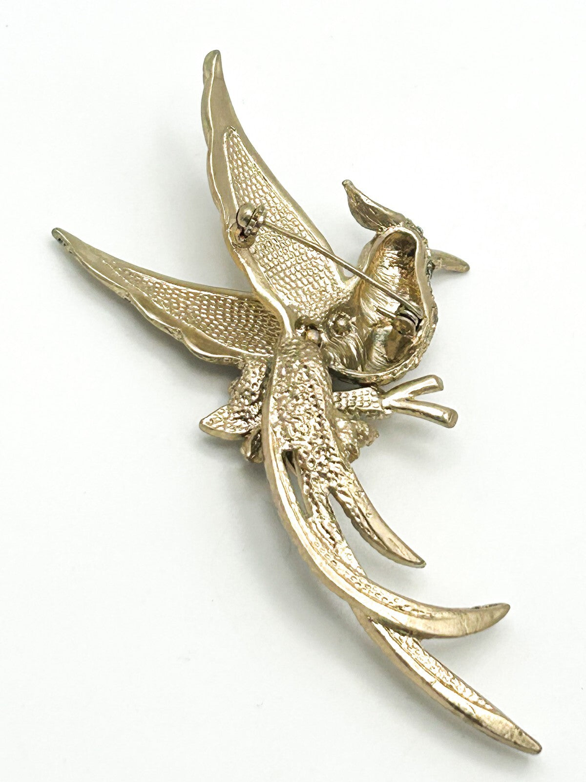 Vintage Bird of Paradise Brooch | Gold Tone Large Statement Bird Brooch Pearl