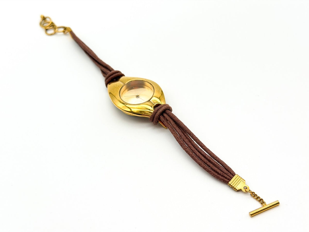 Avon Ladies Quartz Watch Gold Tone Brown Cord Strap Untested