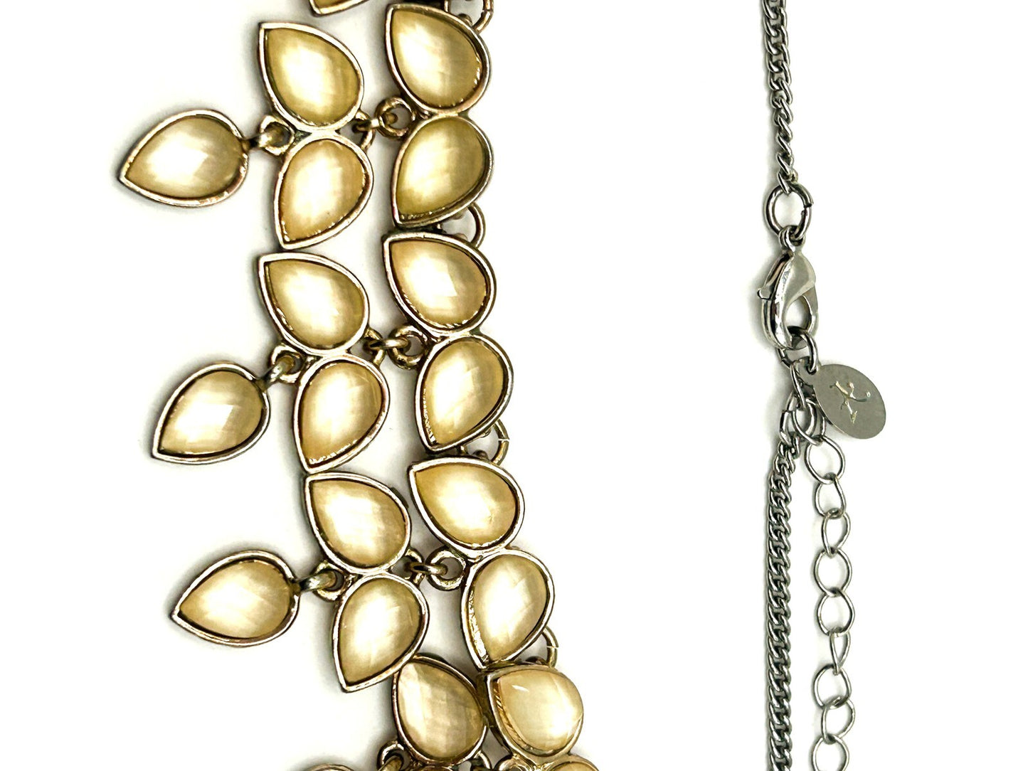 Accessorize Faceted Teardrop Statement Necklace – Champagne Acrylic Leaf Design