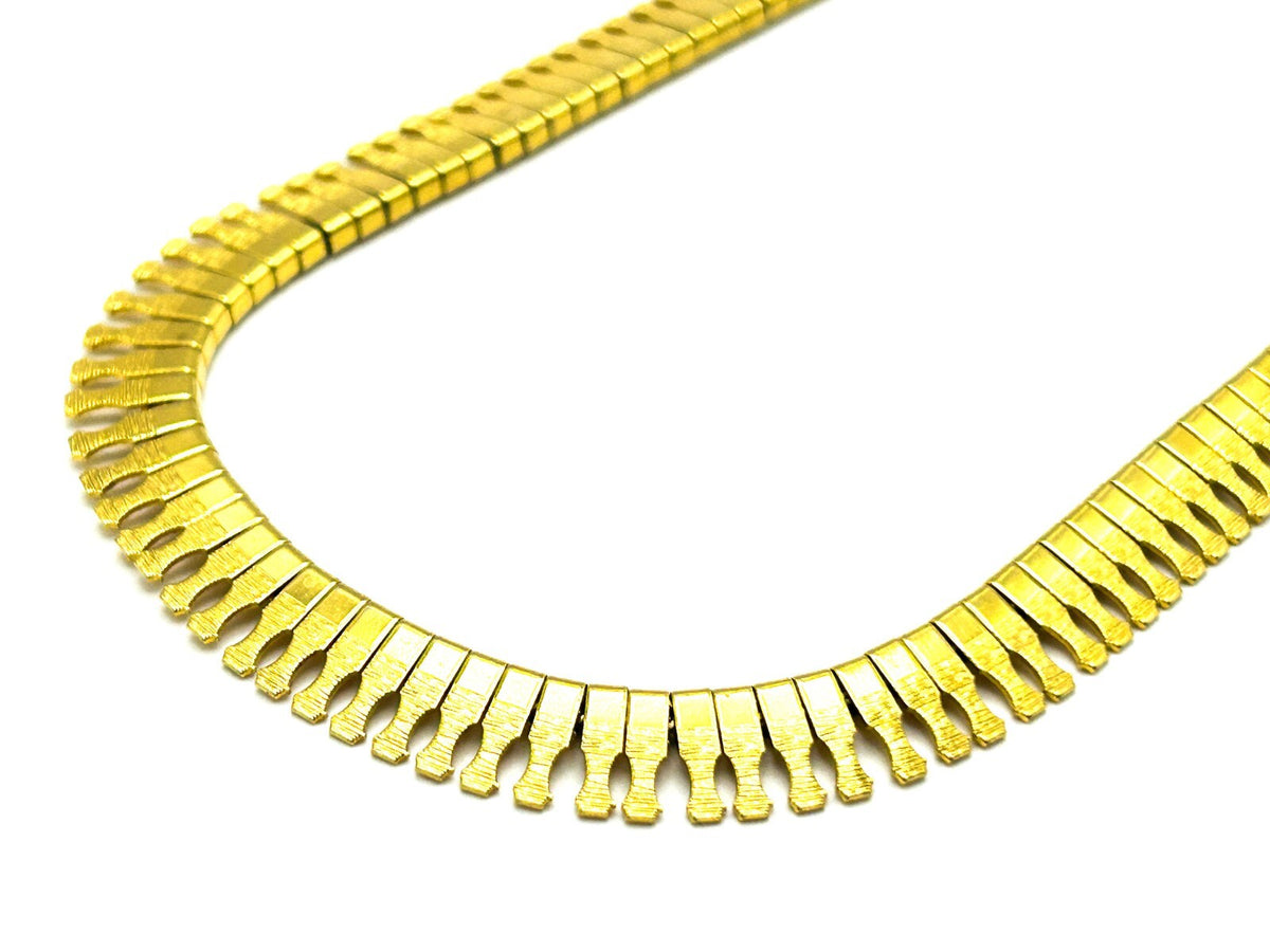 Vintage Gold Tone Cleopatra Fringe Collar Necklace Textured Statement 17.5”