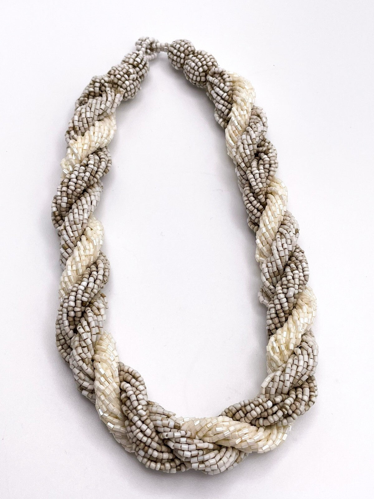 Cream and Beige Seed Bead Twisted Collar Necklace 19"