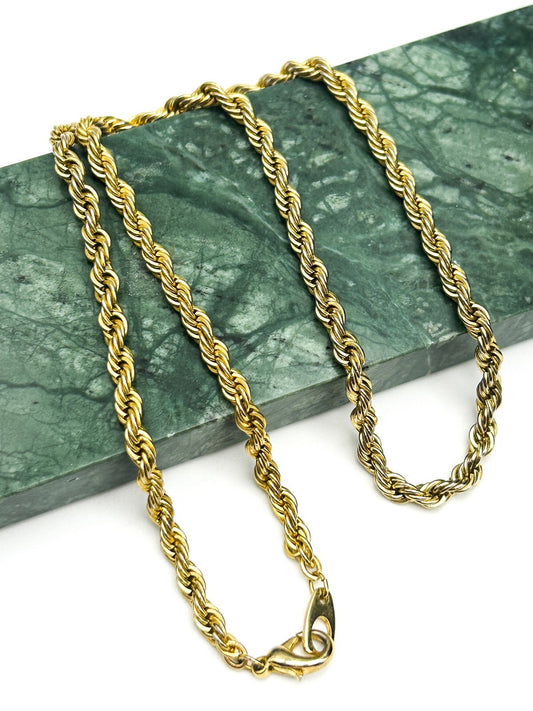 Gold Tone Rope Chain Necklace 18” Twisted Chain Minimal Classic Everyday