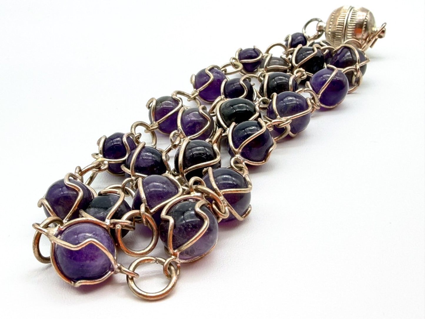 Amethyst Necklace & Bracelet Set Wire Wrapped Purple Gemstone Chain 20.5”
