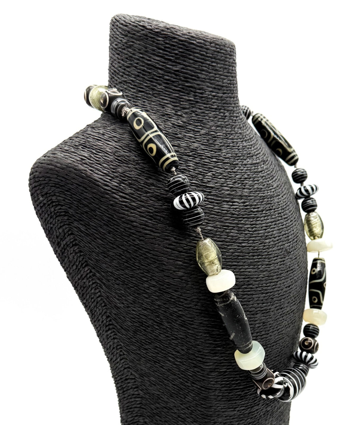 Vintage Tibetan Dzi Bead Necklace Tribal Boho Statement 25”