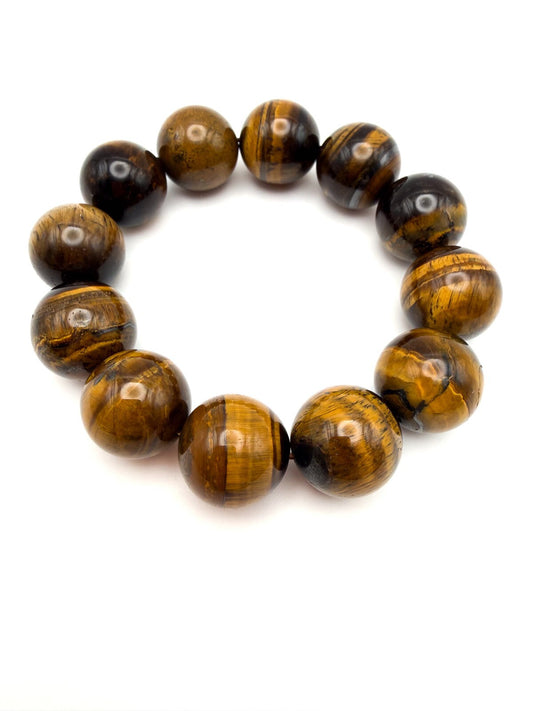 Tiger’s Eye Chunky Beaded Stretch Bracelet - Gold Gemstone Boho