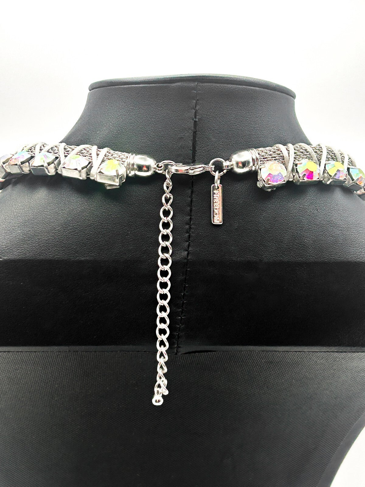 FREEDOM (Topshop) Silver Tone Mesh Rhinestone Collar Necklace – 18”