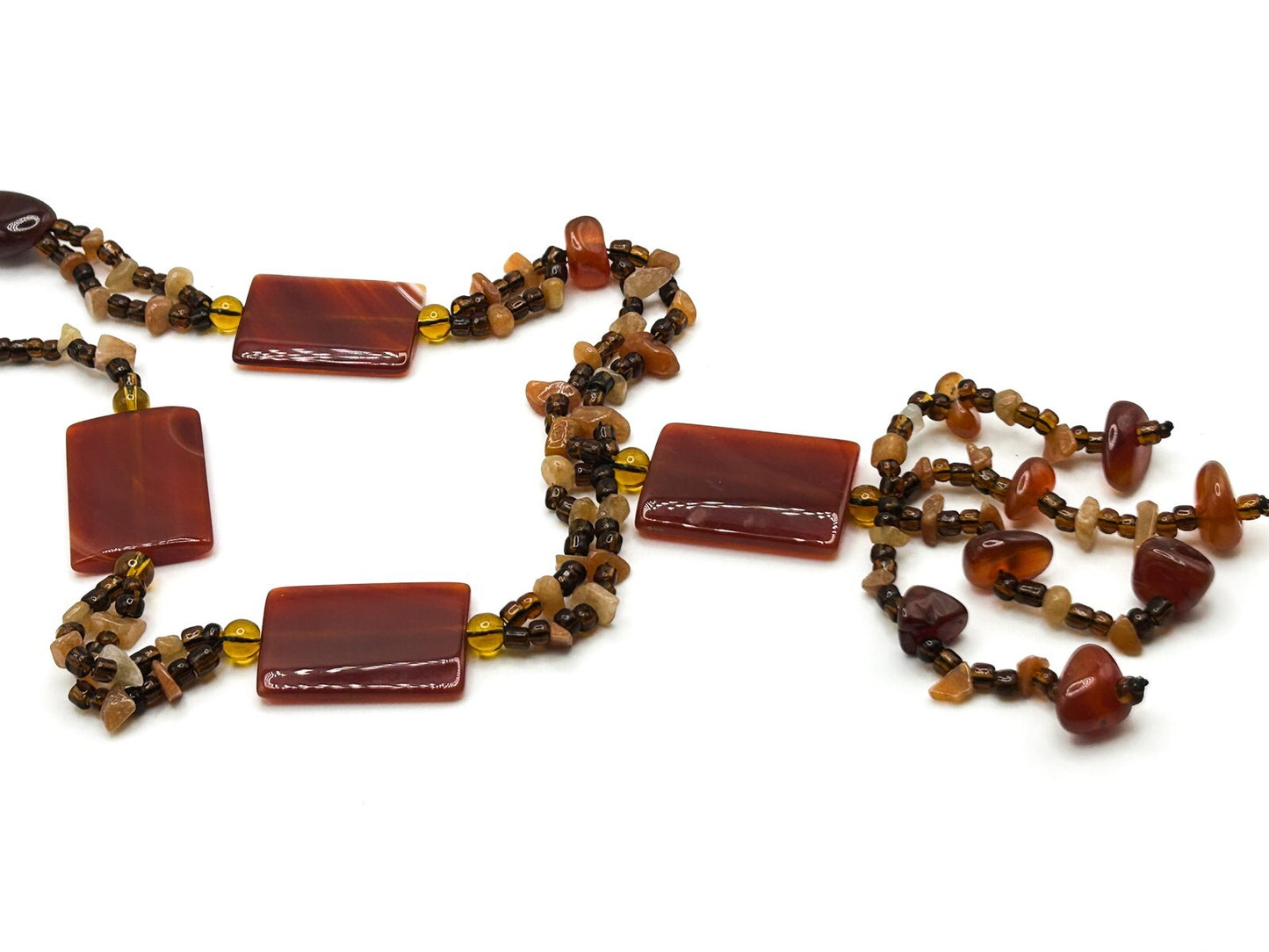 Asymmetrical Vintage Carnelian Pendant Gemstone Chip Tassel Necklace - Orange